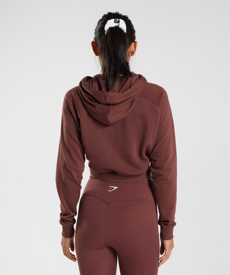 Women's Gymshark Training Cropped Hoodie Dark Brown | NZ 8KCGLY